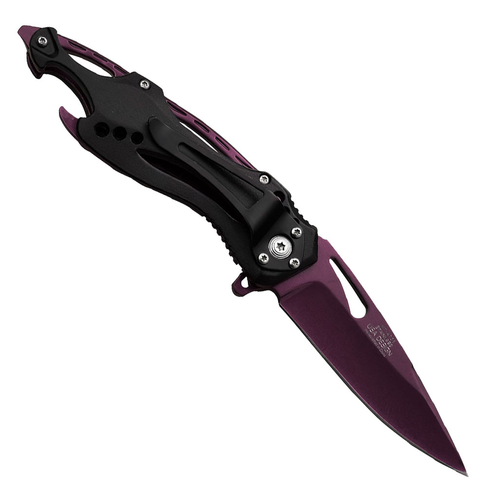 MTech USA Spring Assisted Knife Purple Black Handle