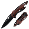 MTECH USA SPRING ASSISTED KNIFE WOOD HANDLE AND BLACK BLADE