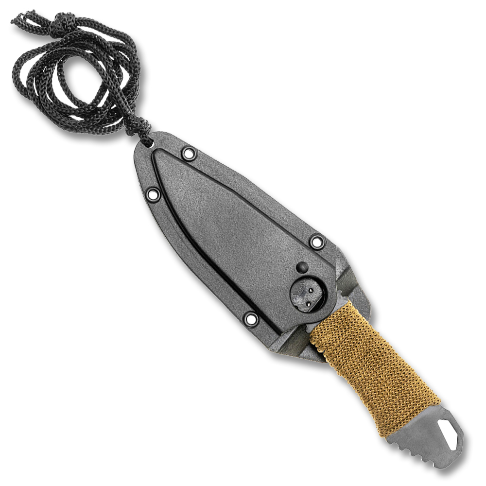 Tactical Fixed Blade Neck Knife, Black Half-Serrated Blade