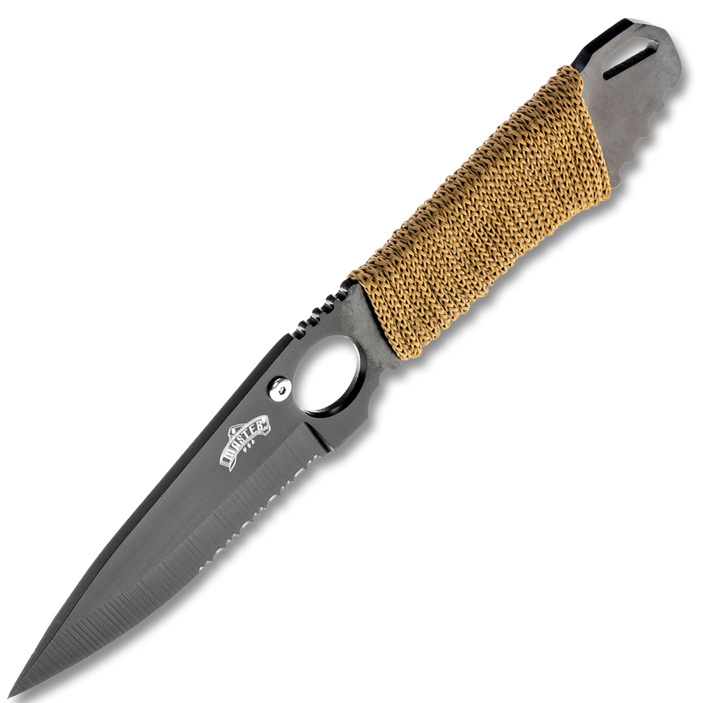 Tactical Fixed Blade Neck Knife, Black Half-Serrated Blade