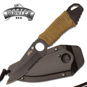 Tactical Fixed Blade Neck Knife, Black Half-Serrated Blade