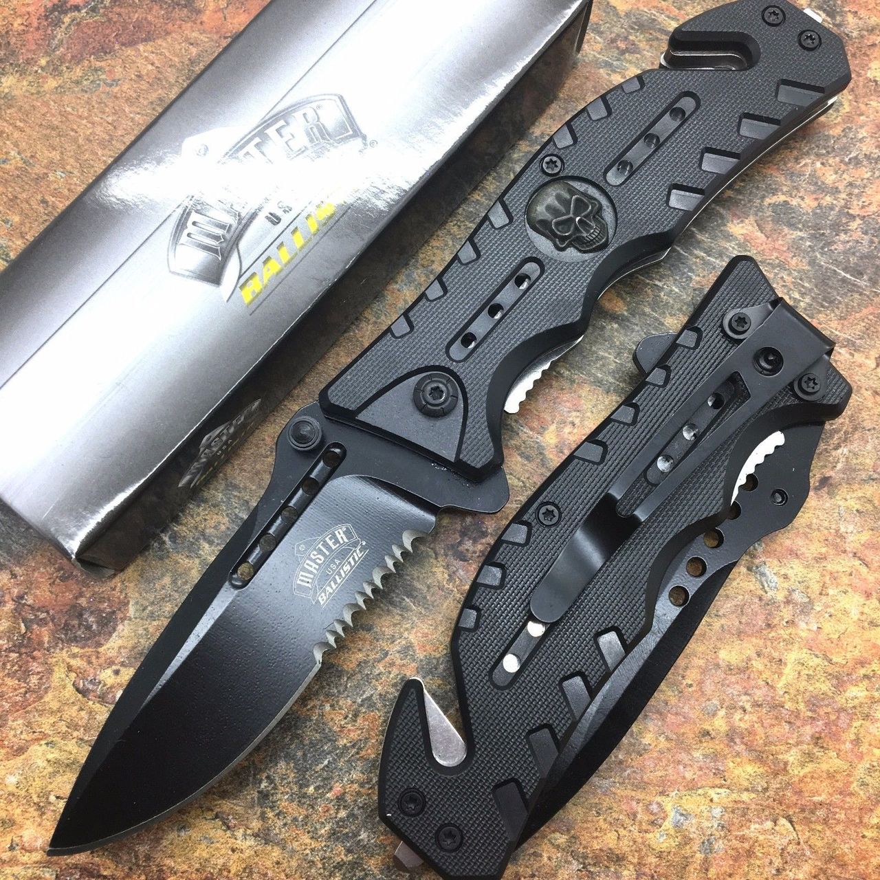 MASTER USA Skull Medallion Black Tactical Hunting Rescue Pocket Knife MU-A010BK