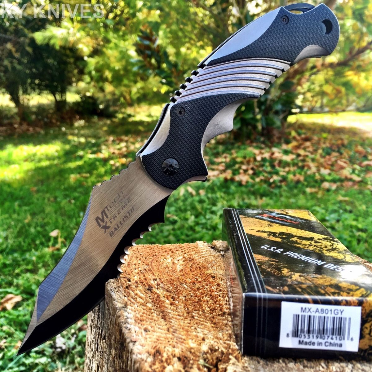 Mtech Xtreme Ballistic Black Grey Assisted Tactical Flipper Pocket Knife MX-A801GY