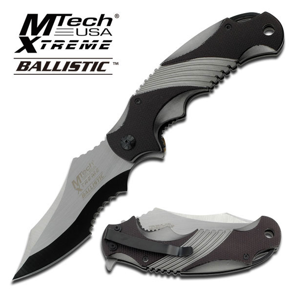 Mtech Xtreme Ballistic Black Grey Assisted Tactical Flipper Pocket Knife MX-A801GY
