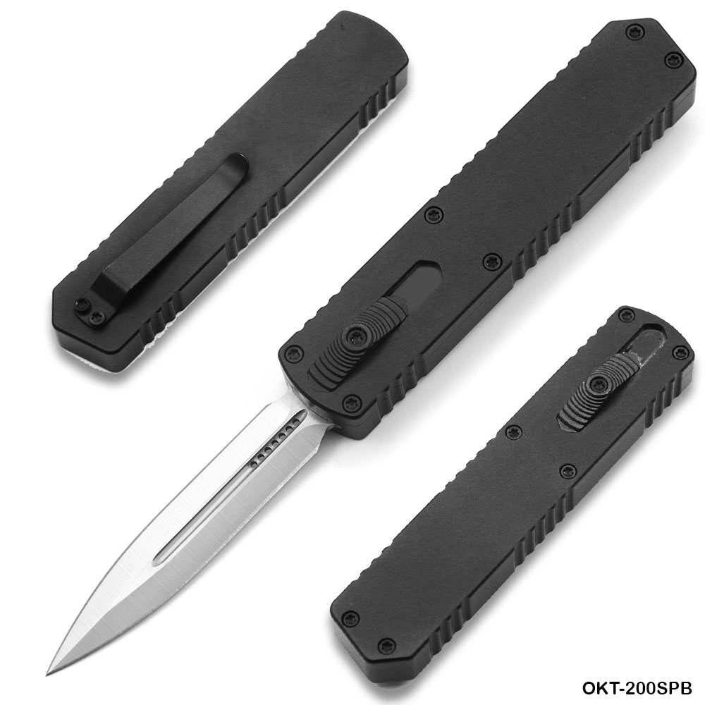 Black Strike OTF Tactical D-2 Steel CNC Black Alum Handle Auto Knife