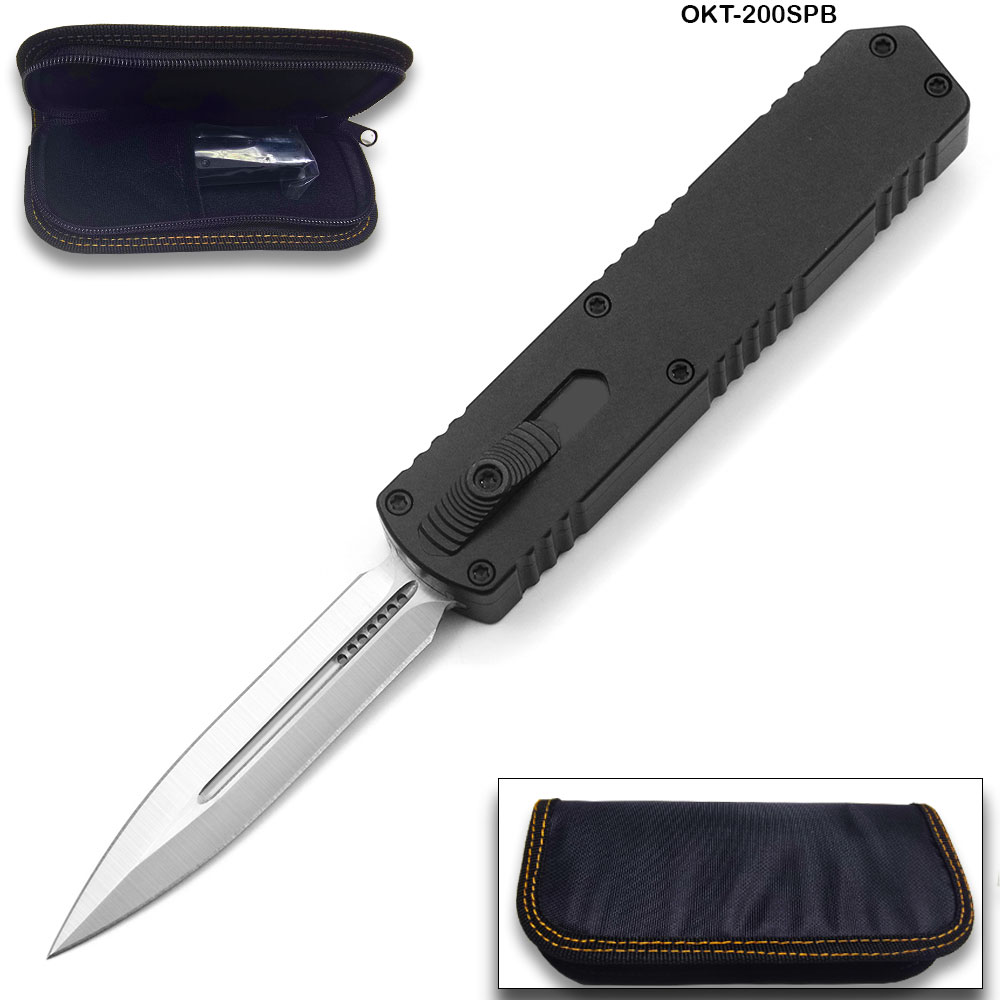 Black Strike OTF Tactical D-2 Steel CNC Black Alum Handle Auto Knife