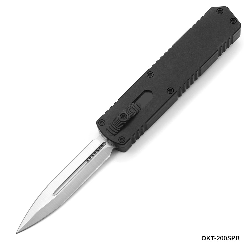 Black Strike OTF Tactical D-2 Steel CNC Black Alum Handle Auto Knife