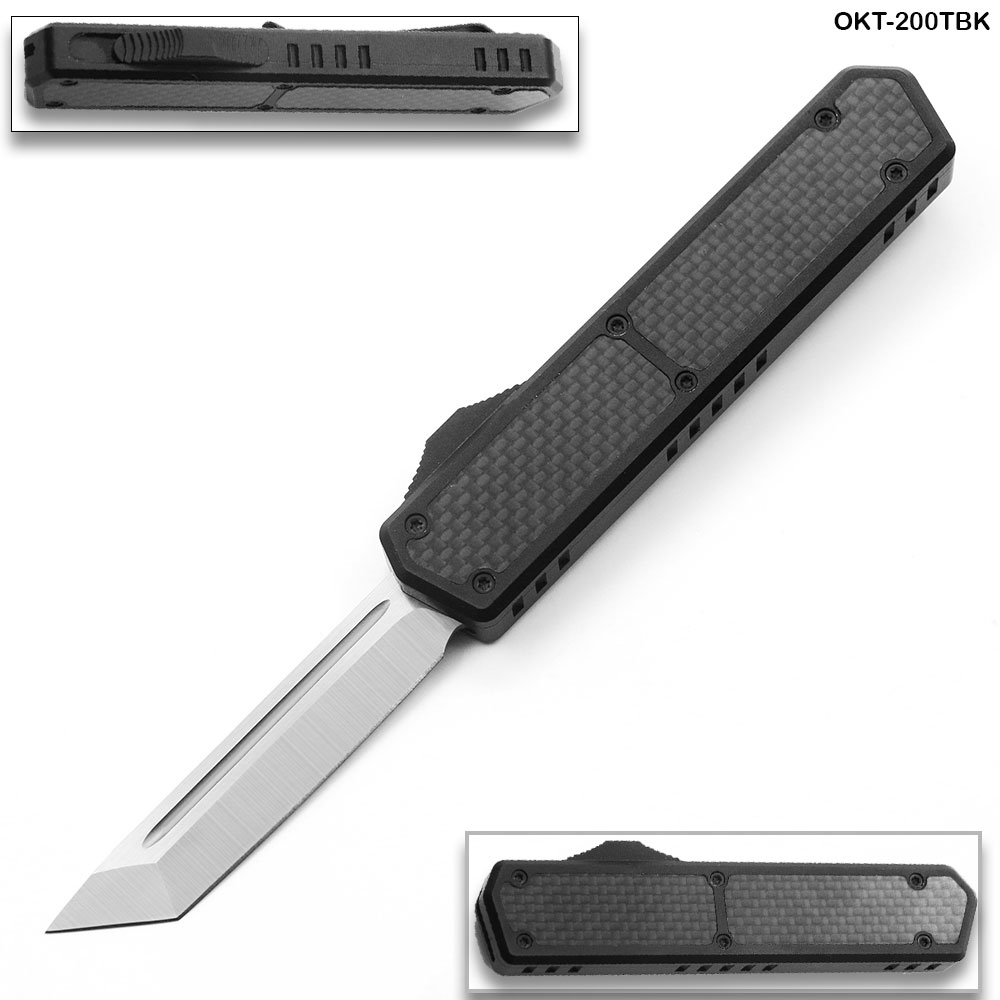 Black CF Strike OTF Tactical D-2 Steel CNC Black Alum Handle Auto Knife