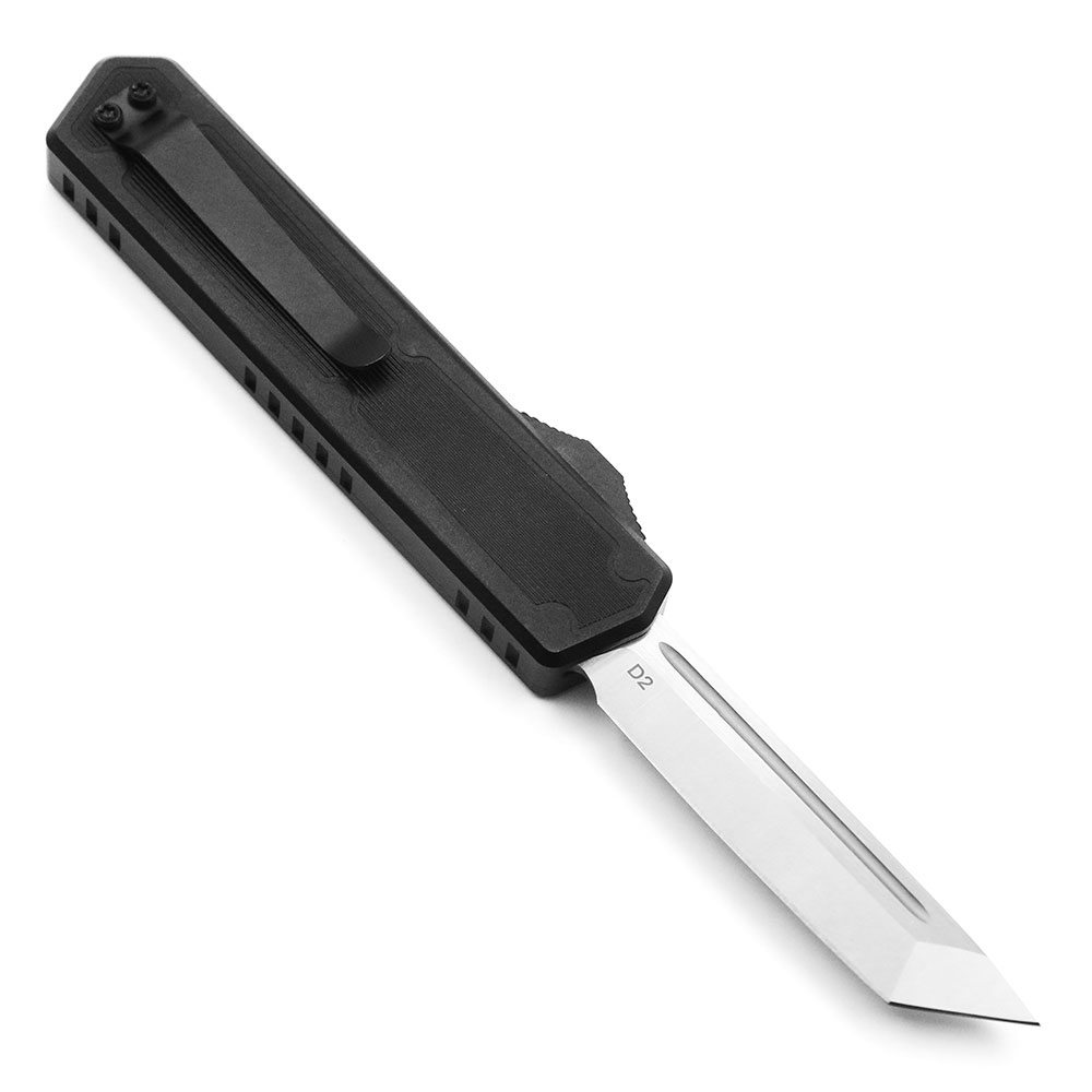 Black CF Strike OTF Tactical D-2 Steel CNC Black Alum Handle Auto Knife