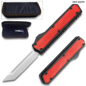 Red Strike OTF Tactical D-2 Steel CNC Red Alum Handle Auto Knife