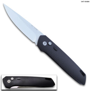 Tactical D-2 Steel CNC Black Alum Handle Auto Knife with Safety Lock
