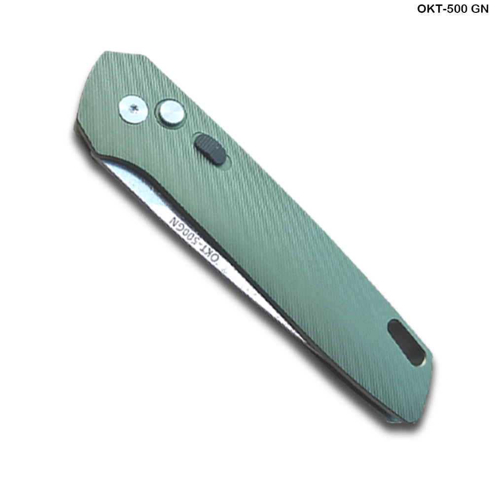 Tactical D-2 Steel CNC Green Alum Handle Auto Knife with Safety Lock