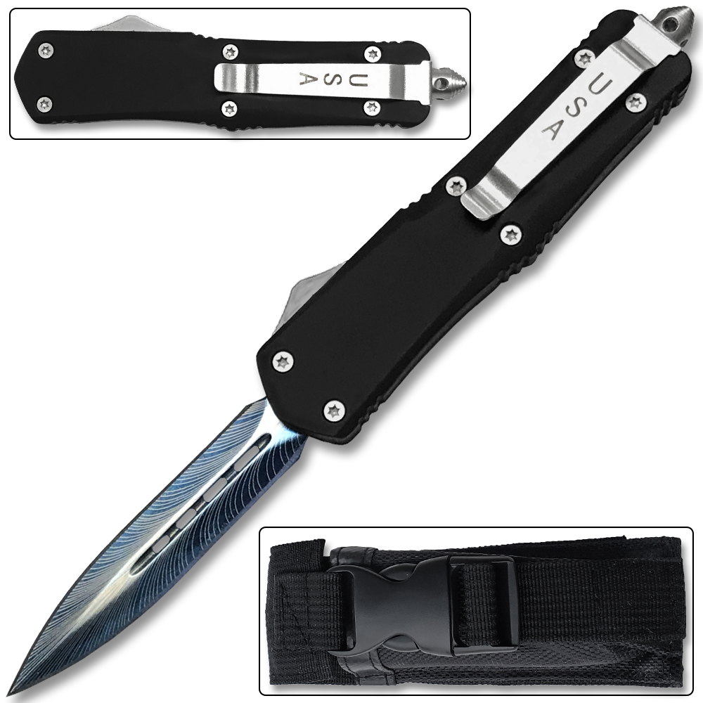 Full Size Dagger Point OTF Knife Out The Front Assisted Open Tactical Glass Breaker