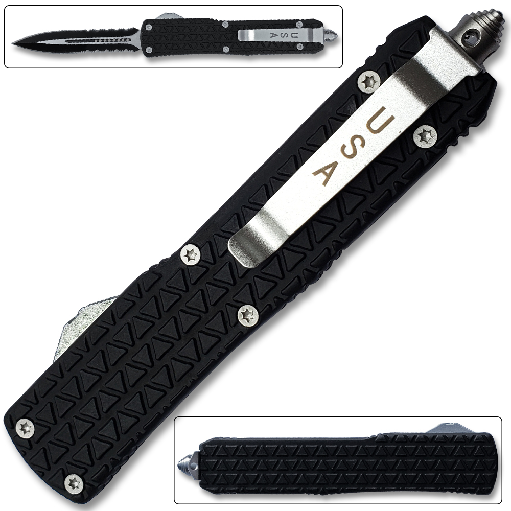 XL  Spear Point OTF Knife Out The Front Assisted Open Tactical Glass Breaker