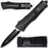 Spear Point OTF Knife Out The Front Assisted Open Tactical Glass Breaker Straight Edge Black Grip Handle