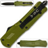 Spear Point OTF Knife Out The Front Assisted Open Tactical Glass Breaker Straight Edge Green Handle