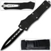 Spear Point OTF Knife Out The Front Assisted Open Tactical Glass Breaker Straight Edge Black Handle