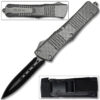 Spear Point OTF Knife Out The Front Assisted Open Tactical Glass Breaker Straight Edge Silver Handle