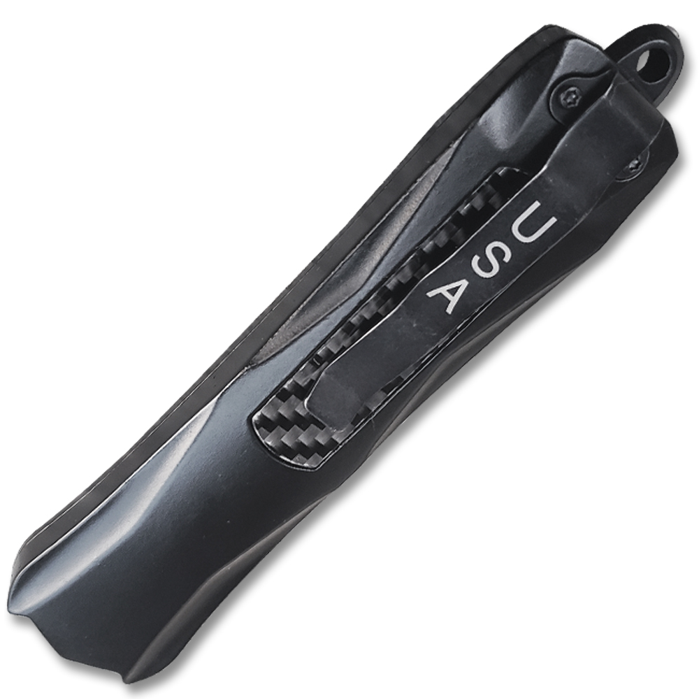 Spear Point OTF Knife Out The Front Tactical  Straight Edge Black Carbon Fiber Handle