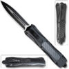 Spear Point OTF Knife Out The Front Tactical  Straight Edge Black Carbon Fiber Handle
