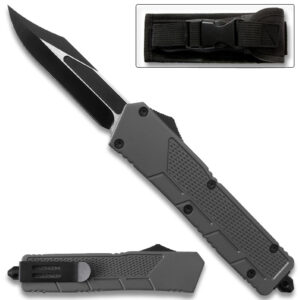 Grey  Drop Point  Single Edge OTF Out The Front Assisted Open Tactical Glass Breaker