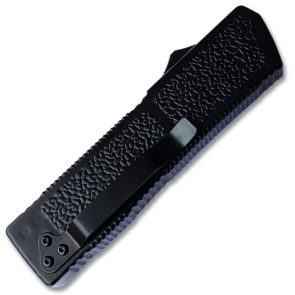 Lightning Black Handle OTF Automatic Silver  Drop Point Blade