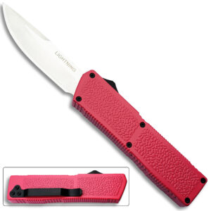 Lightning Pink Handle OTF Automatic Silver  Drop Point Blade