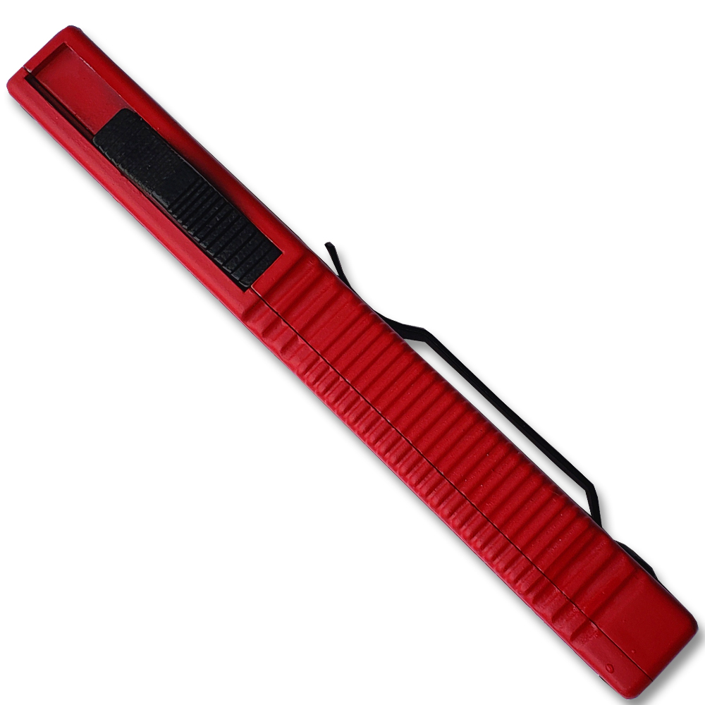 Lightning Red Handle OTF Automatic Silver  Drop Point Blade