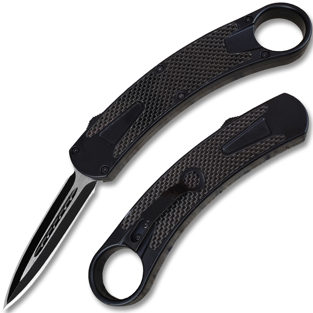 Black Karambit OTF Spear Point, Double Edged Blade