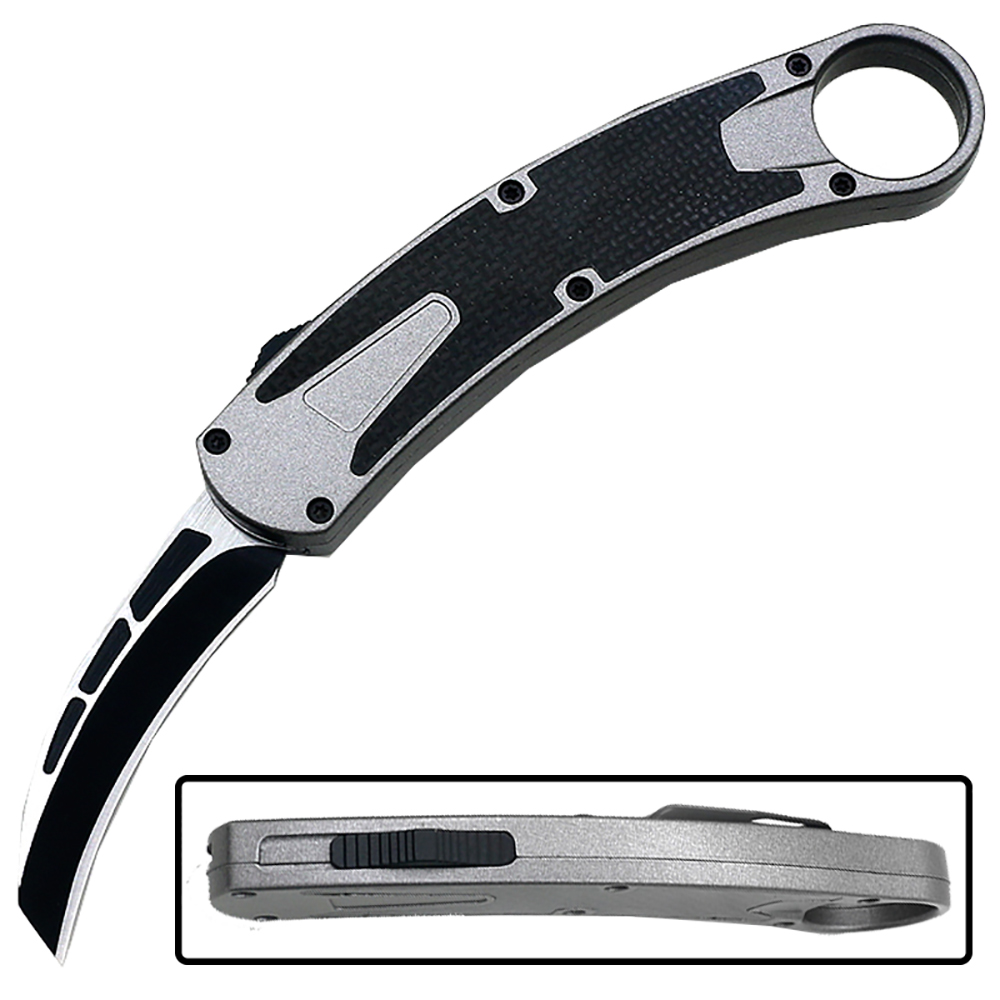 Auto Matic Karambit  Tanto Point Blade Carbon Fiber Sliver Handle