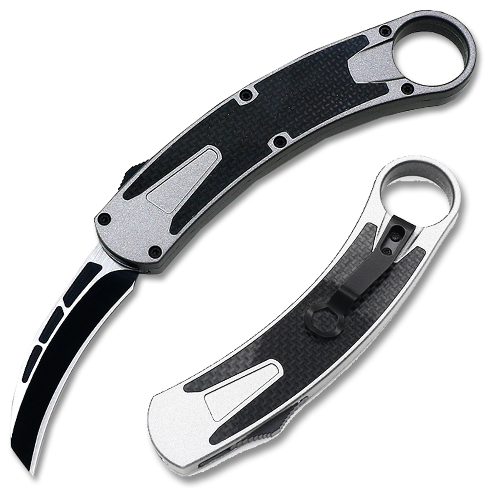 Auto Matic Karambit  Tanto Point Blade Carbon Fiber Sliver Handle