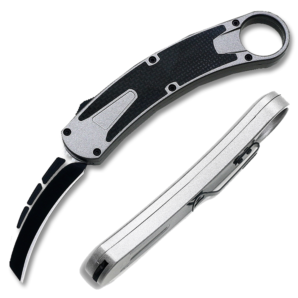 Auto Matic Karambit  Tanto Point Blade Carbon Fiber Sliver Handle