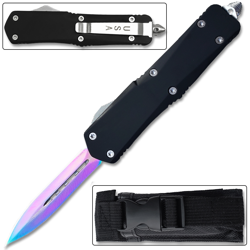 Full Size Dagger Point OTF Knife  Assisted Open Tactical Titanium Blade