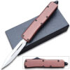 Metallic Brown Legends Micro D2 Steel OTF Stiletto  Double Edge Silver Blade