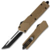 Army Brown Tanto Spear Point OTF Out The Front Assisted Open Tactical Glass Breaker Brown Handle