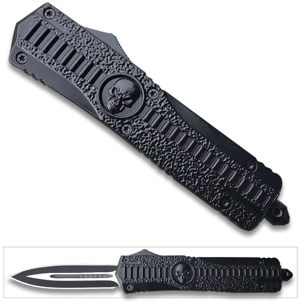 Venom Death Skull Auto OTF Knife  Death Warrior Spear Edge BK Handle