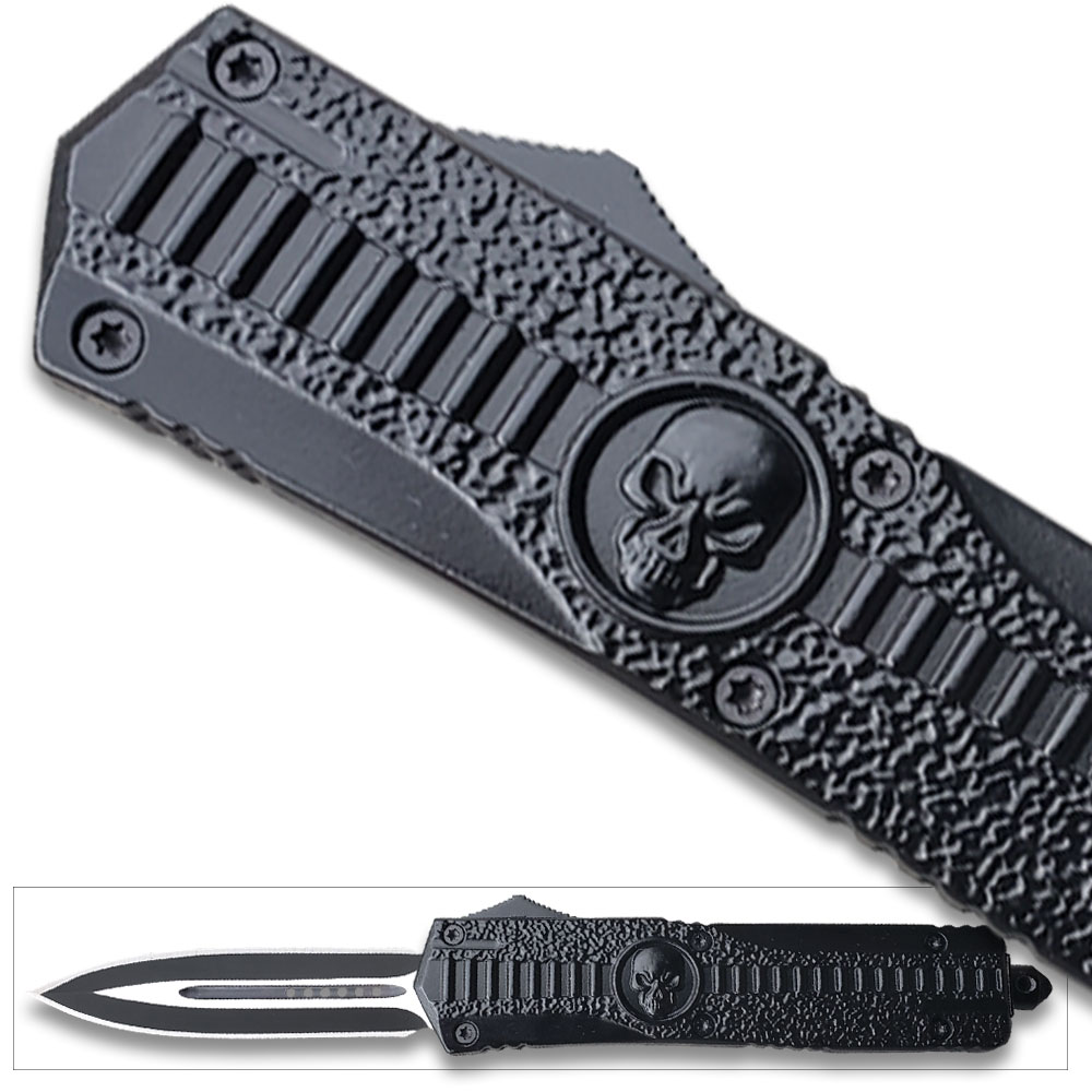 Venom Death Skull Auto OTF Knife  Death Warrior Spear Edge BK Handle