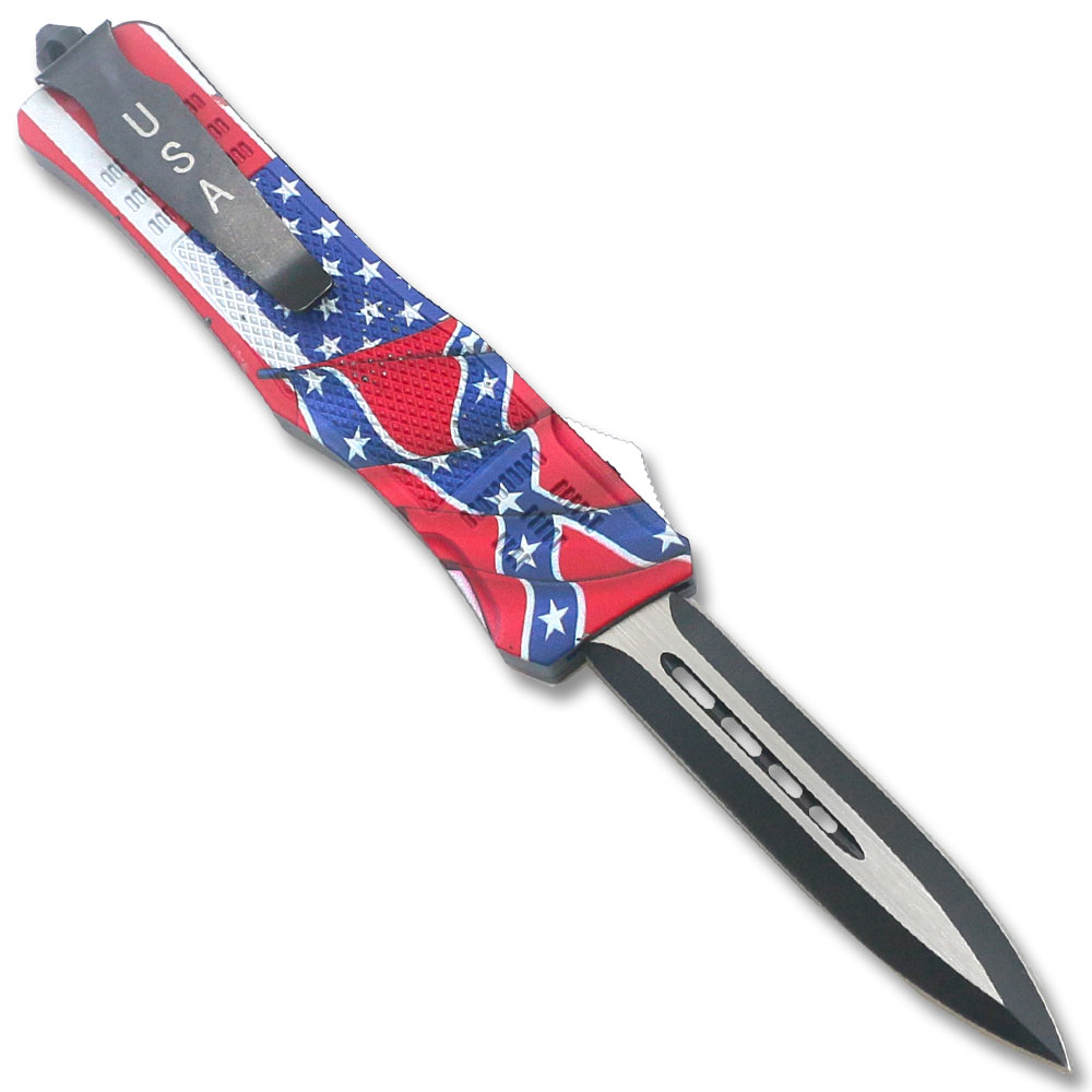 American Rebel Flag Swift OTF Knife Double Edge Blade