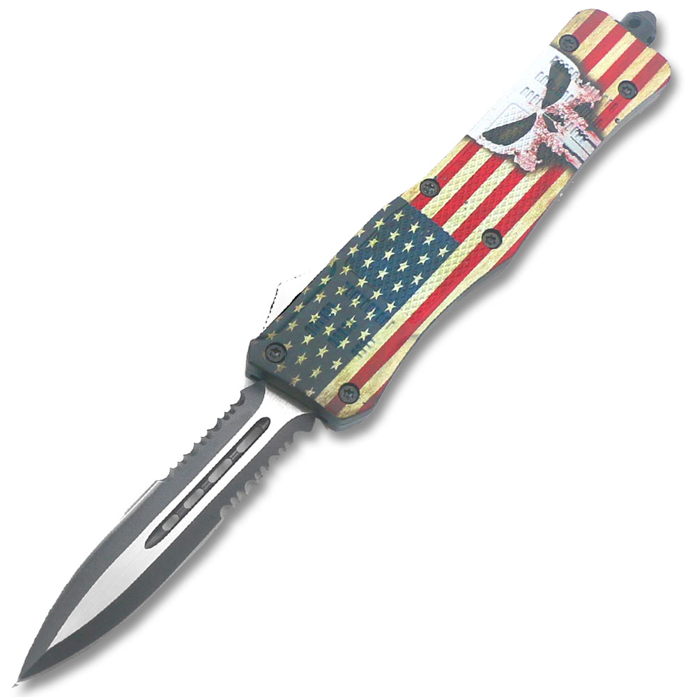 American Punisher OTF Knife Double Edge Serrated Blade