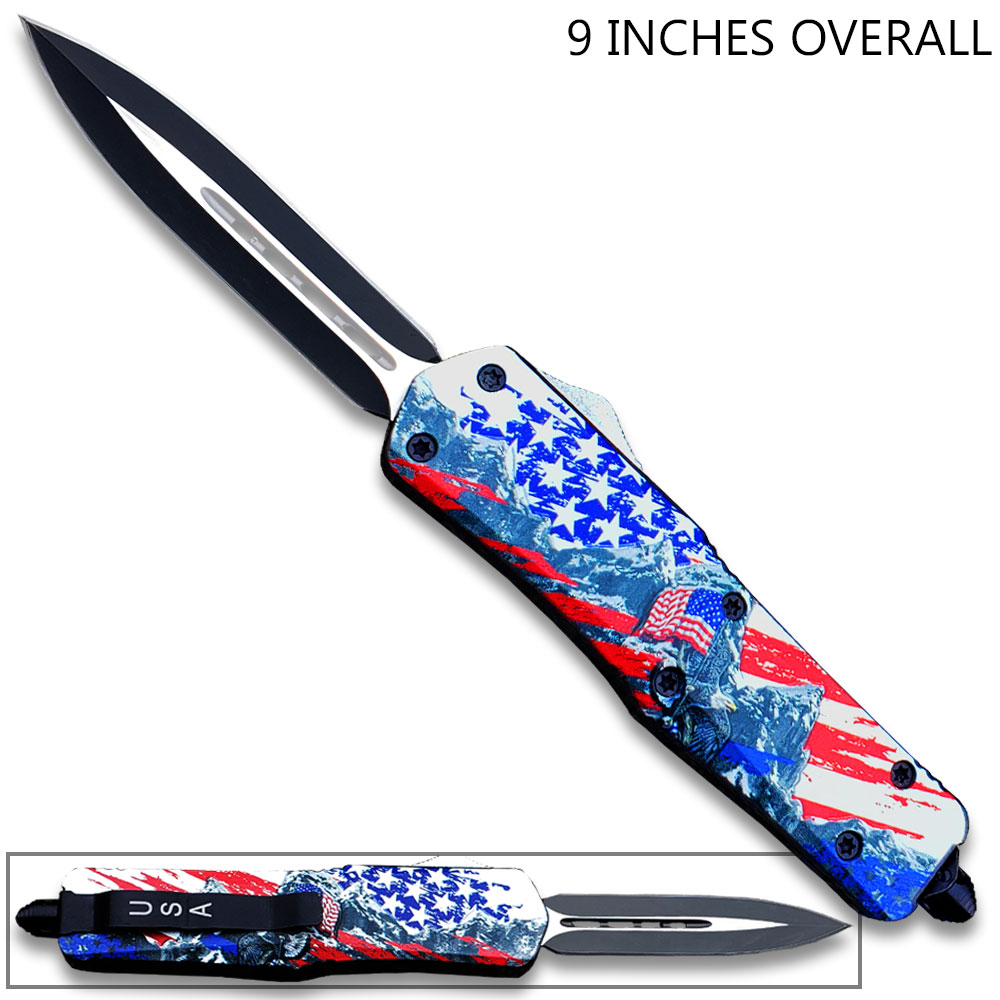 3D Print US Flag & Alaska Mountain Double Edge OTF Knife
