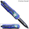 3D Girl With Green & Purple Leaves Double Edge OTF Knife