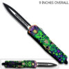 3D Joker's Skull with Green & Purple Cannabis Leaves Double Edge OTF Knife