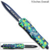 3D Skull with Green & Yellow Cannabis Leaves Double Edge OTF Knife