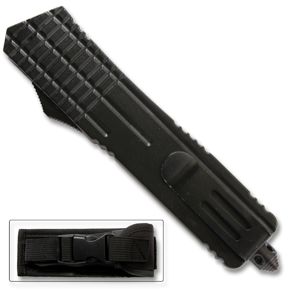 Black Spear Point OTF Out The Front Assisted Open Tactical Glass Breaker Black Handle