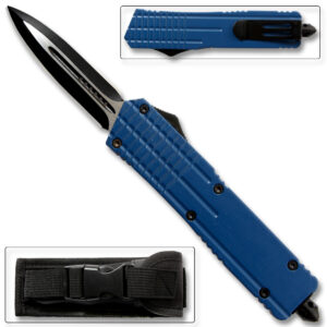 Blue Spear Point OTF Out The Front Assisted Open Tactical Glass Breaker Blue Handle