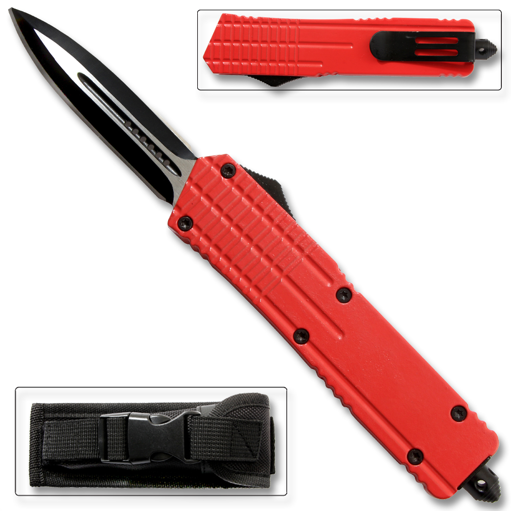 Red Spear Point OTF Out The Front Assisted Open Tactical Glass Breaker Red Handle