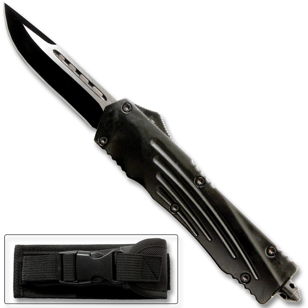 Black Straight Edge  Flagship OTF Knife  Clip Point