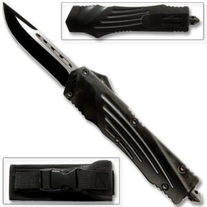 Black Straight Edge  Flagship OTF Knife  Clip Point