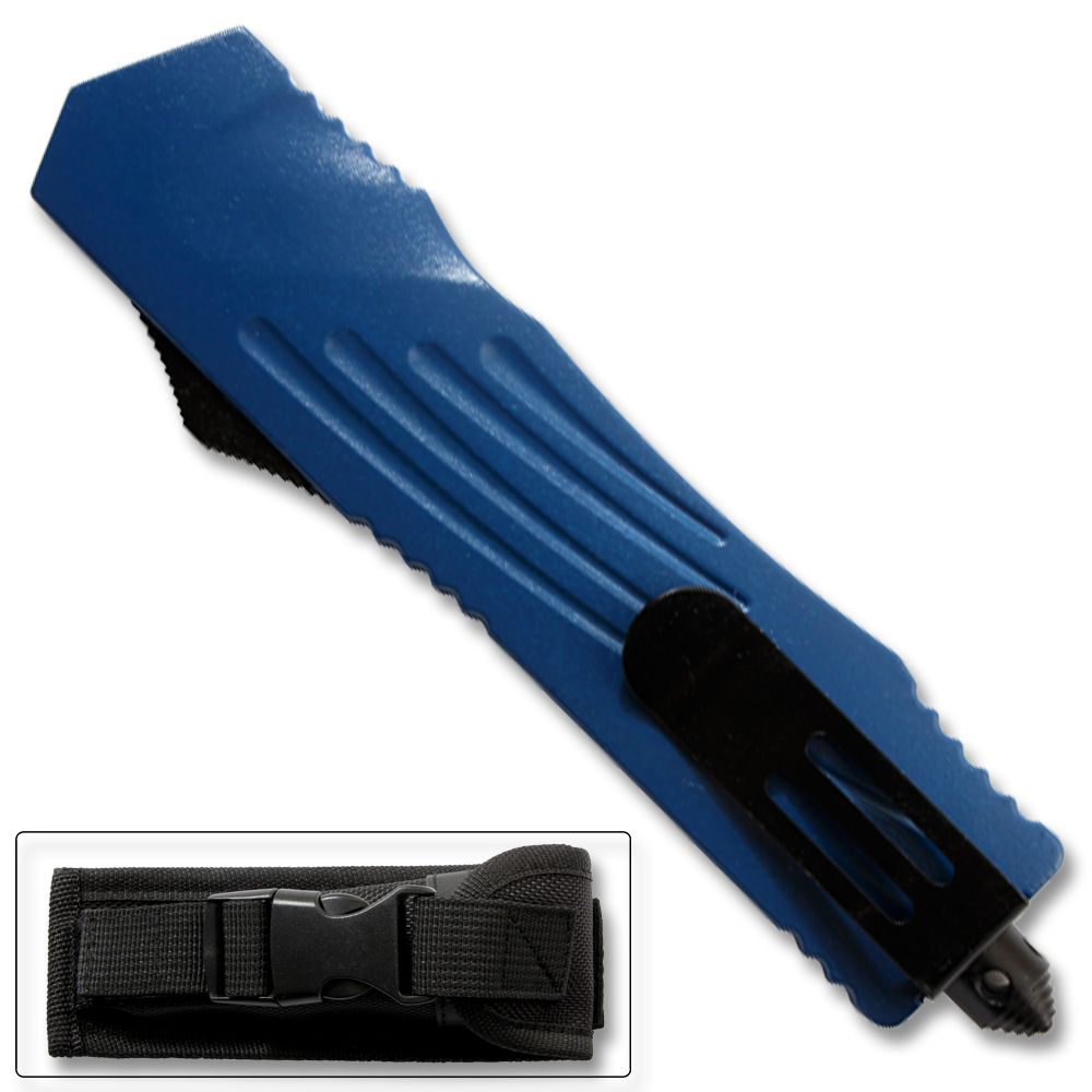 Blue Straight Edge  Flagship OTF Knife  Clip Point