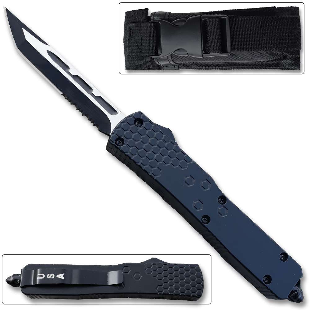 Slim Black Tanto Point OTF Knife  Assisted Open Tactical Glass Breaker